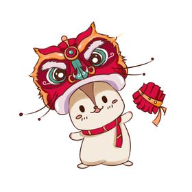 舞狮插画龙年新春2024喜庆