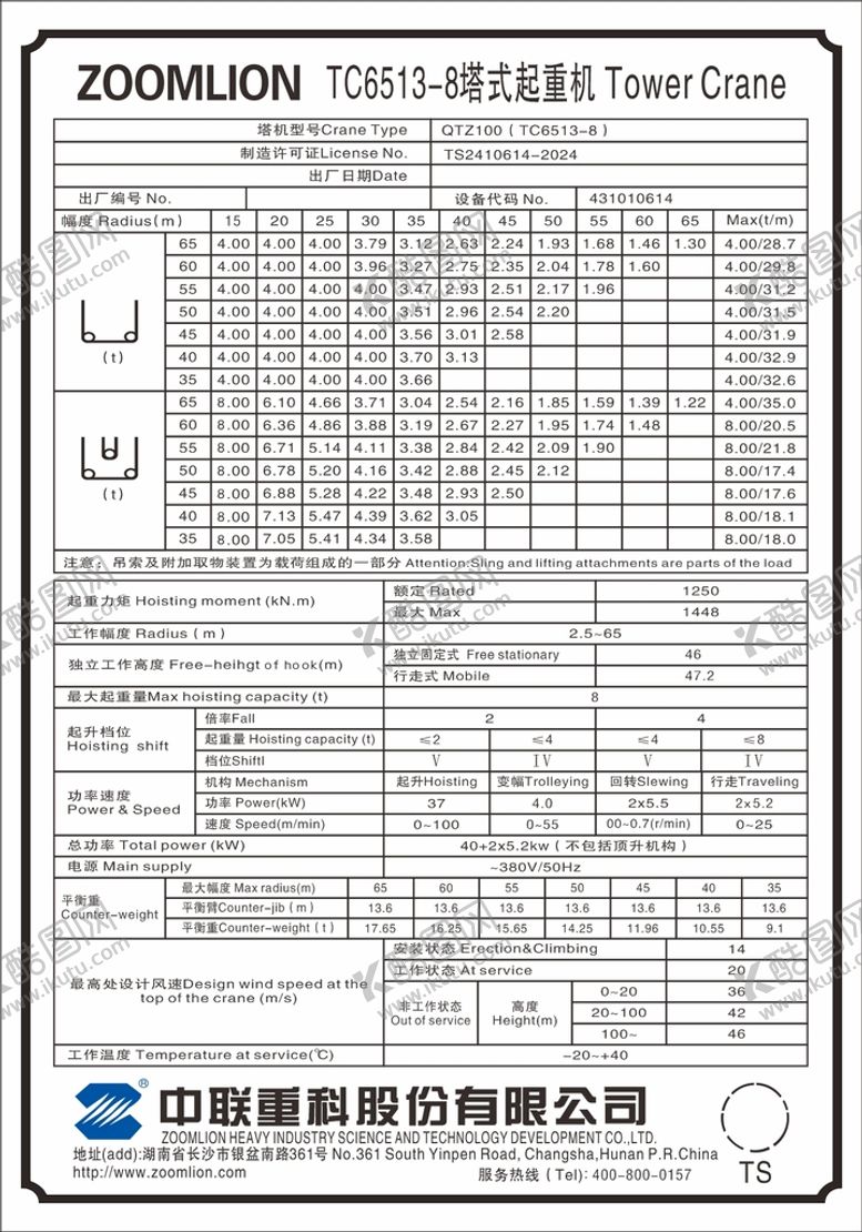 编号：17022102020745386654【酷图网】源文件下载-塔式起重机铭牌