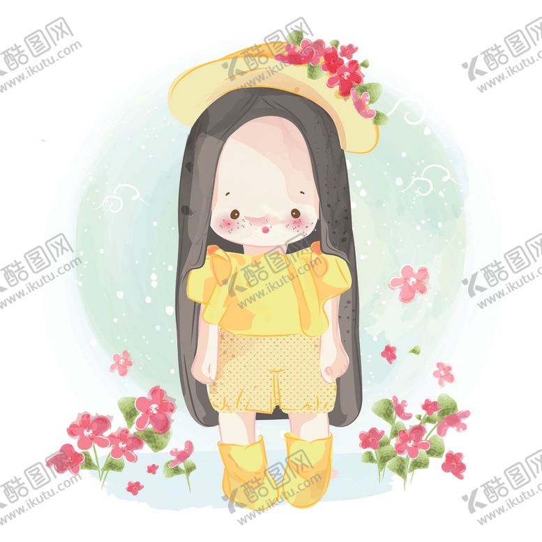 编号：67131504122001559242【酷图网】源文件下载-水彩手绘女孩