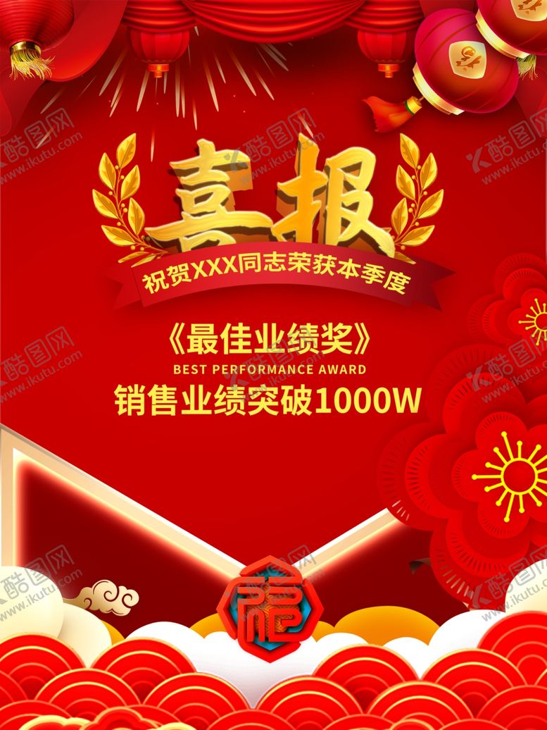 编号：10016310021416158037【酷图网】源文件下载-喜报最佳业绩奖