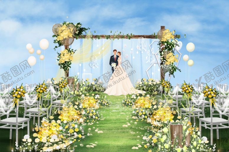 编号：90747509230003158163【酷图网】源文件下载-户外婚礼简约柠檬黄婚礼效果图