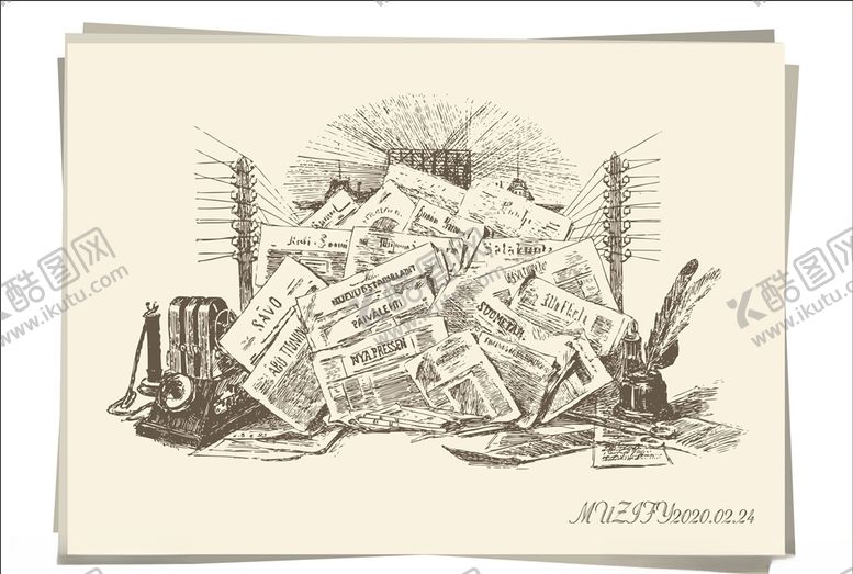 编号：50258911011532476468【酷图网】源文件下载-报纸堆手绘稿