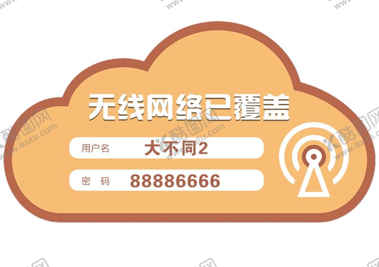 编号：20302809220444472583【酷图网】源文件下载-黄色云朵wifi密码牌异形