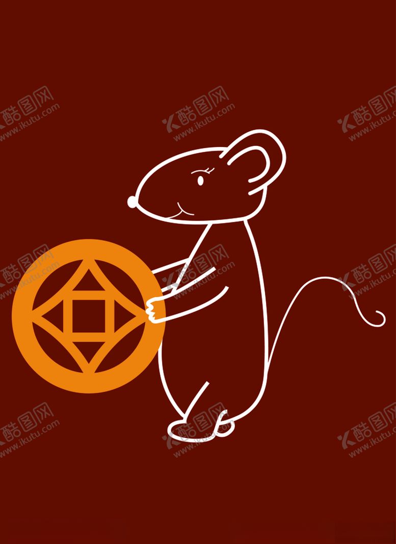 老鼠铜钱插画装饰图ai矢量图壁纸图