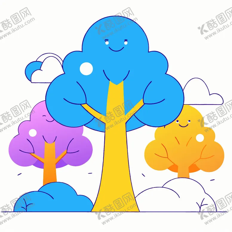编号：35189302061643387677【酷图网】源文件下载-可爱卡通树木插画