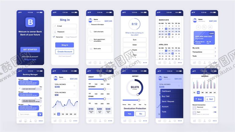 编号：41589109260924095878【酷图网】源文件下载-蓝色简洁APP界面设计