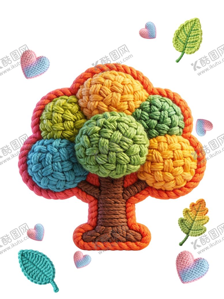 编号：97546104041321168177【酷图网】源文件下载-彩色钩织树与爱心装饰