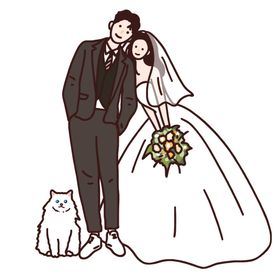 猫猫卡通人物手绘原创情侣婚纱简