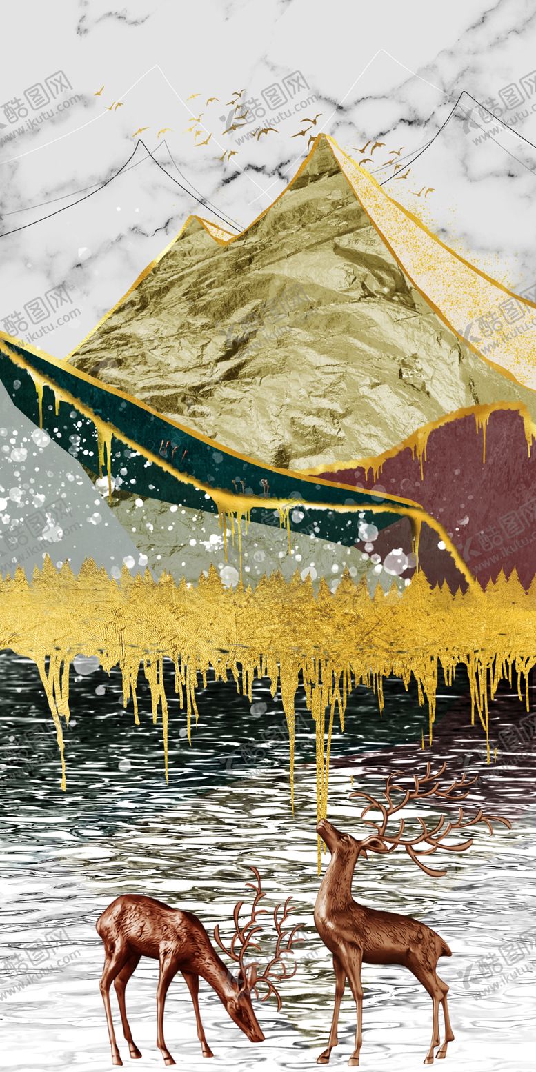 编号：82986310061025017930【酷图网】源文件下载-轻奢金色山水大理石装饰画