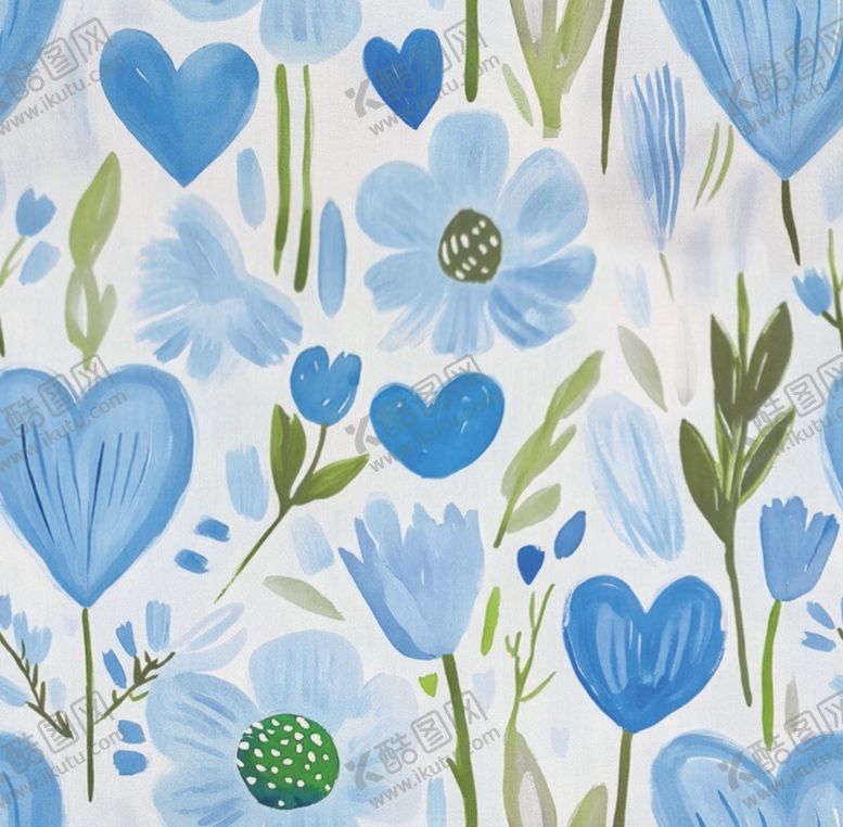 编号：11200104151838468236【酷图网】源文件下载-蓝色花卉爱心图案背景