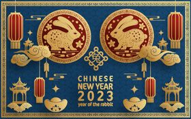 兔年剪纸免吉祥过红色背景