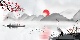 中国风背景墙展板电视水墨