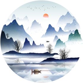 麋鹿山水圆形装饰画