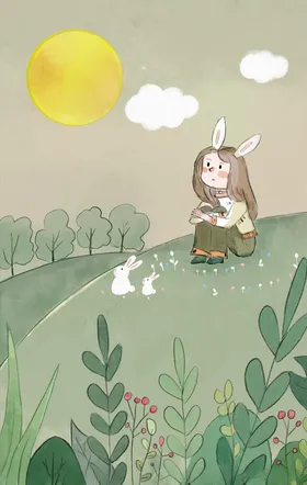中秋插画设计花好月圆背景墙设计