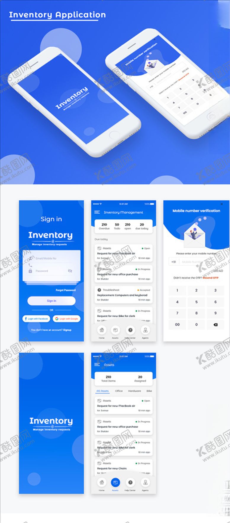 编号：59899510120503357844【酷图网】源文件下载-xd资产盘点蓝色UI设计登录页