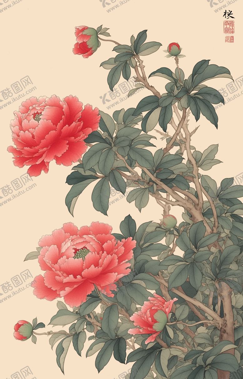 编号：90861501282144131240【酷图网】源文件下载-国画牡丹
