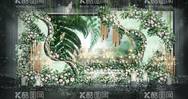 编号：92361410032324058416【酷图网】源文件下载-绿色森系Ins小清新婚礼工装效