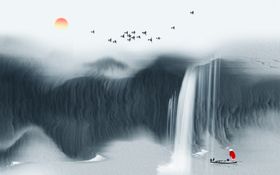 水墨山水瀑布背景墙