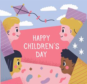 儿童节男孩女孩侧脸