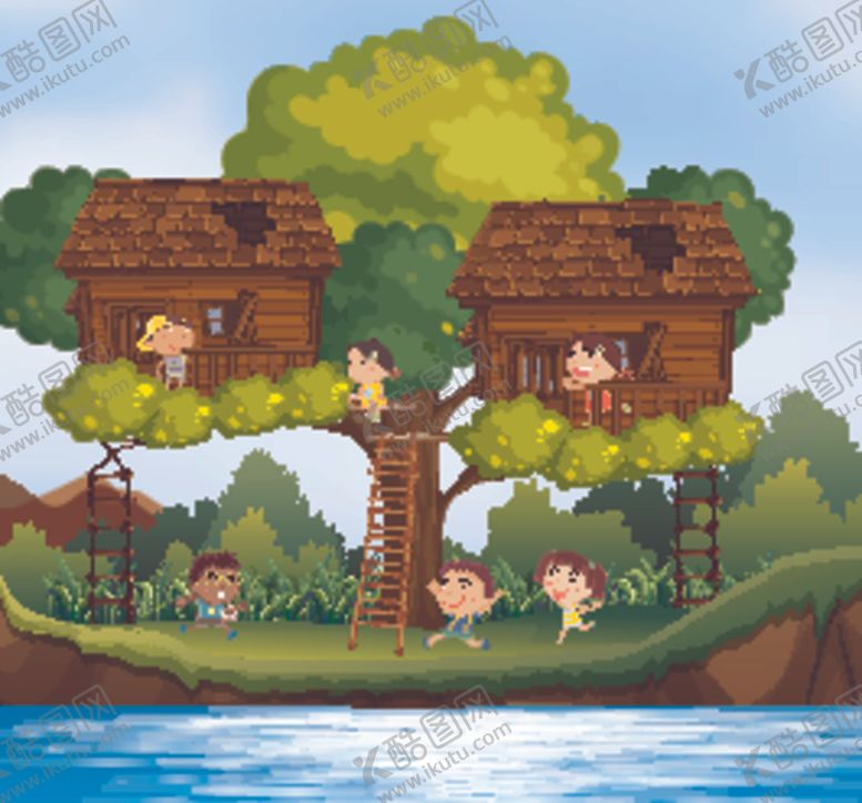 编号：86164709220354411386【酷图网】源文件下载-卡通儿童和树屋