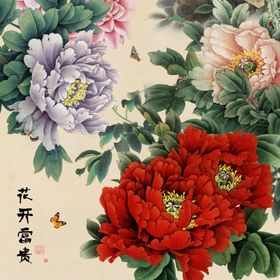 手绘牡丹花花开富贵中国风