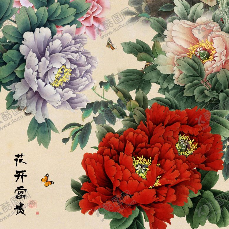 编号：24475504280459095295【酷图网】源文件下载-手绘牡丹花花开富贵中国风