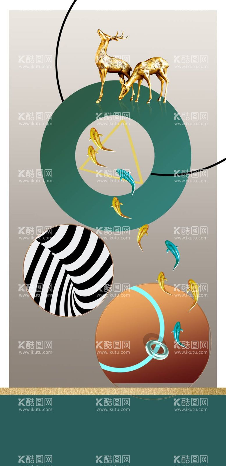 编号：05397209191227303481【酷图网】源文件下载-抽象麋鹿立体几何装饰画玄关