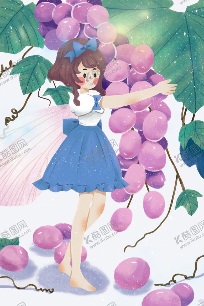编号：78497305131147487707【酷图网】源文件下载-紫色葡萄少女人物插画卡通素材