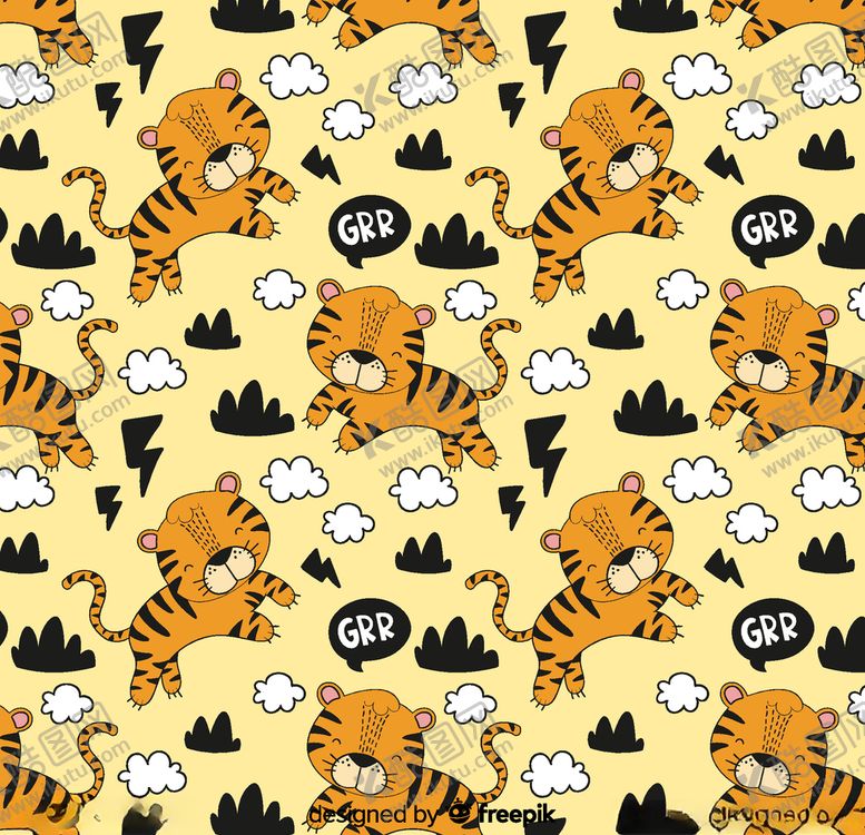 编号：12318209111414107479【酷图网】源文件下载-可爱老虎无缝背景