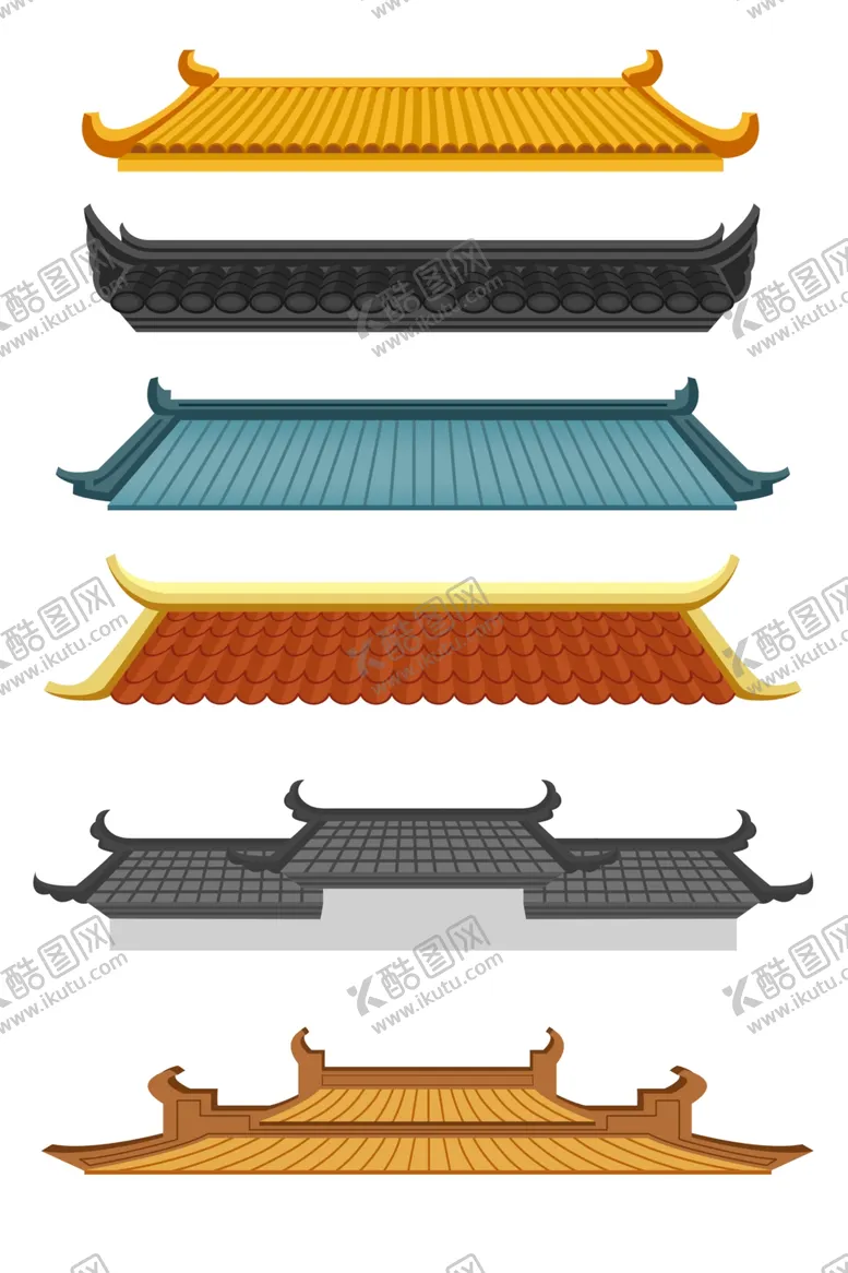 编号：81225802070118311197【酷图网】源文件下载-手绘卡通彩色古代建筑瓦片屋檐插