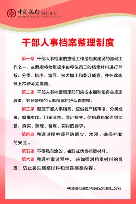 中国银行档案制度牌