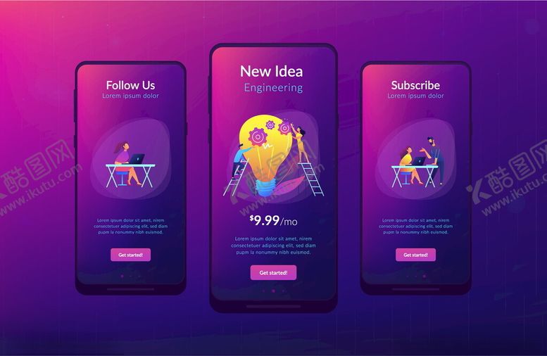 编号：60078909260939546103【酷图网】源文件下载-紫色系手机应用引导页设计