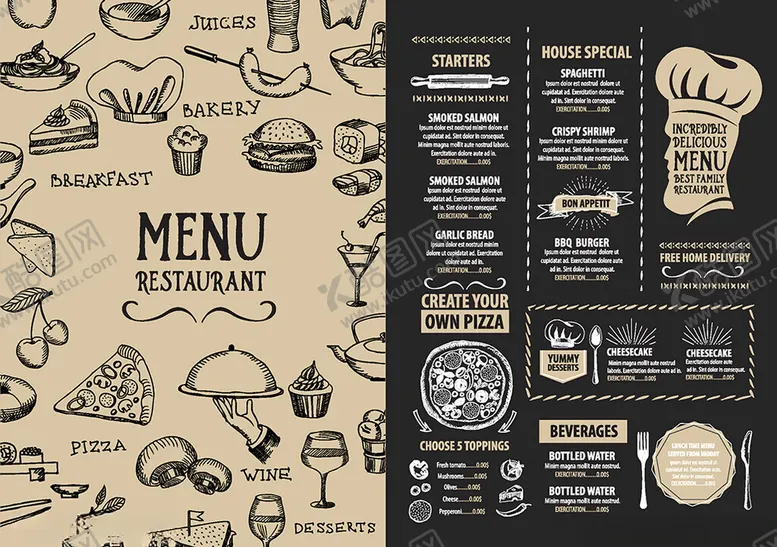 编号：92896511021309454821【酷图网】源文件下载-复古风格餐厅菜单设计