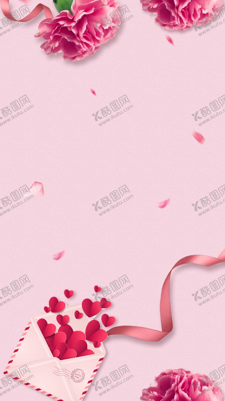 编号：90530211011403204720【酷图网】源文件下载-粉色背景玫瑰花信封飘带