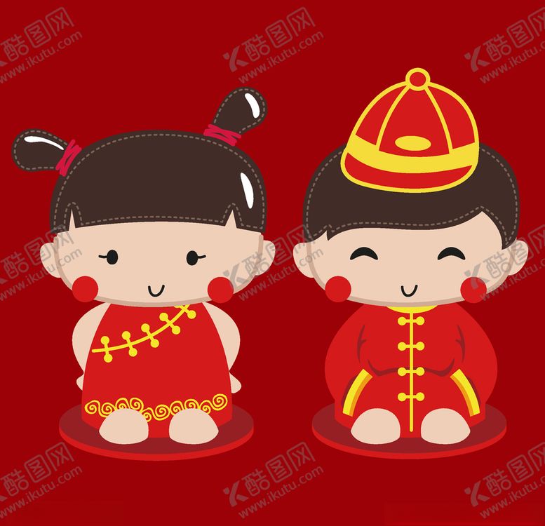 编号：52338910230732494680【酷图网】源文件下载-卡通中式婚礼
