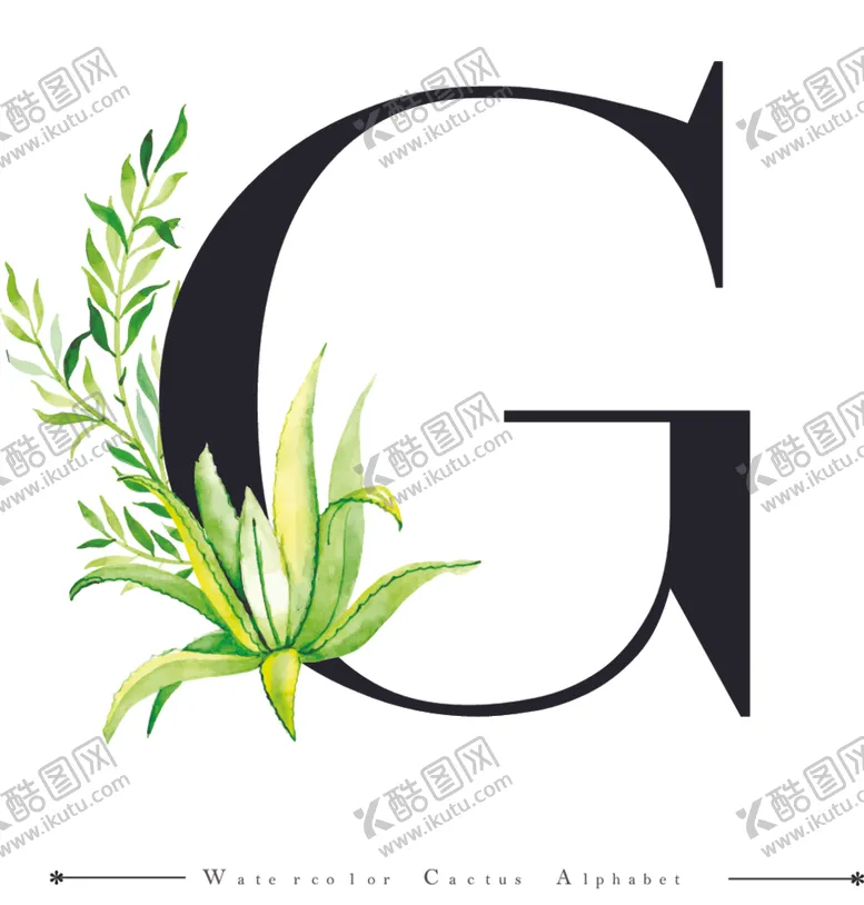 编号：74617607020809422195【酷图网】源文件下载-字母与水彩仙人掌组合字体