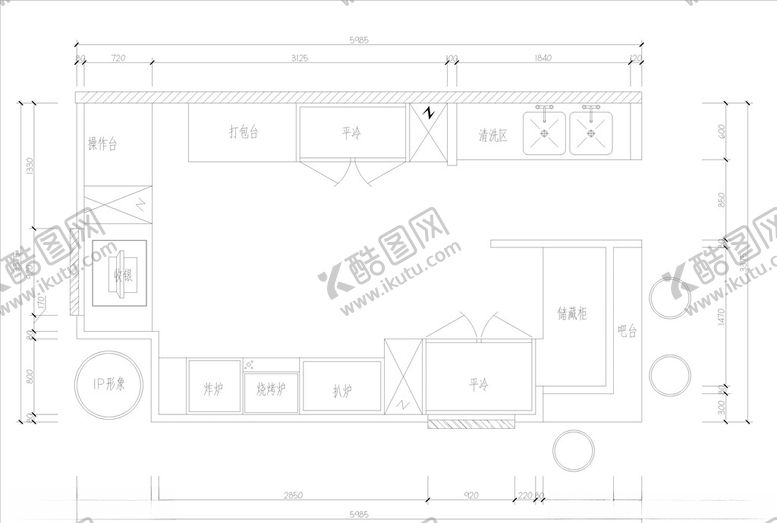 编号：63325909271513553112【酷图网】源文件下载-cad后厨平面图