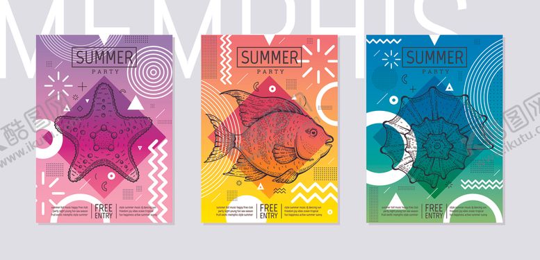 编号：56356310061946113804【酷图网】源文件下载-炫彩夏季海报海星海螺