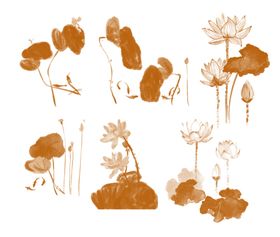 中式水墨风荷花元素集合