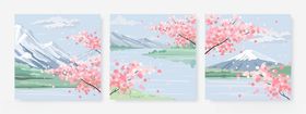 日式樱花山水风景画作