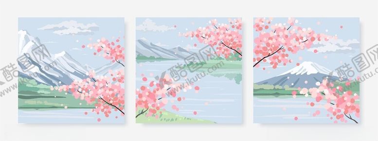 编号：39291405240734164357【酷图网】源文件下载-日式樱花山水风景画作