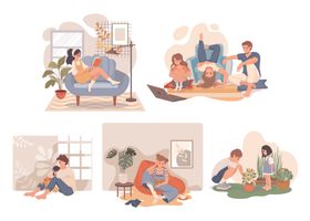 家庭温馨日常场景插画