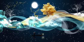 轻奢北欧创意线条小船船灯装饰画