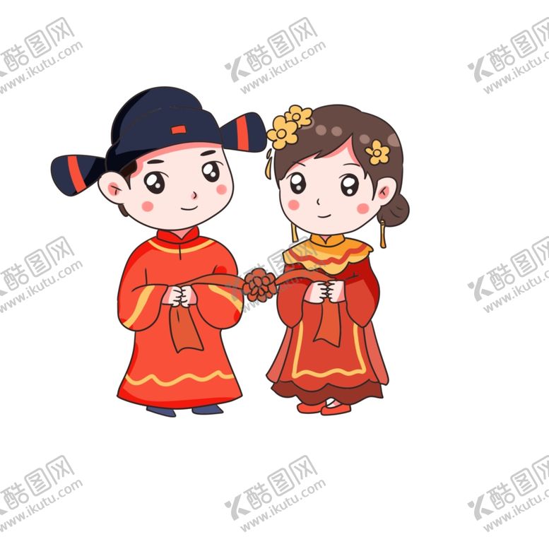 编号：67467106270517217975【酷图网】源文件下载-手绘中式新郎新娘免抠设计元素