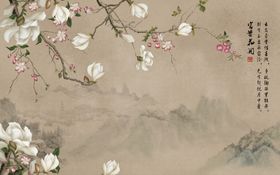 鸟鸣涧白玉兰新中式背景墙
