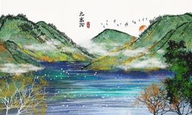 中国风简约水墨山水画古风竹叶寒