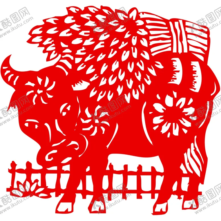 编号：17126804170428545075【酷图网】源文件下载-生肖牛剪纸