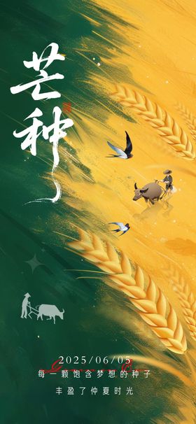 芒种节气海报撞色麦穗小麦