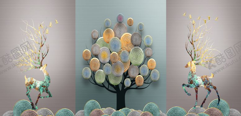 编号：35545211021307047713【酷图网】源文件下载-三联挂画矢量山水现代山水