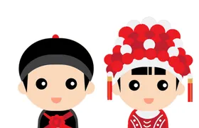 卡通新郎新娘PNG免扣素材中国风人情侣中式古典婚礼